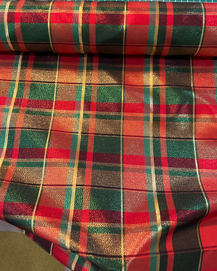 Red, Green, Gold- Plaid Taffeta- 57” Wide- Acetate- “Marie"