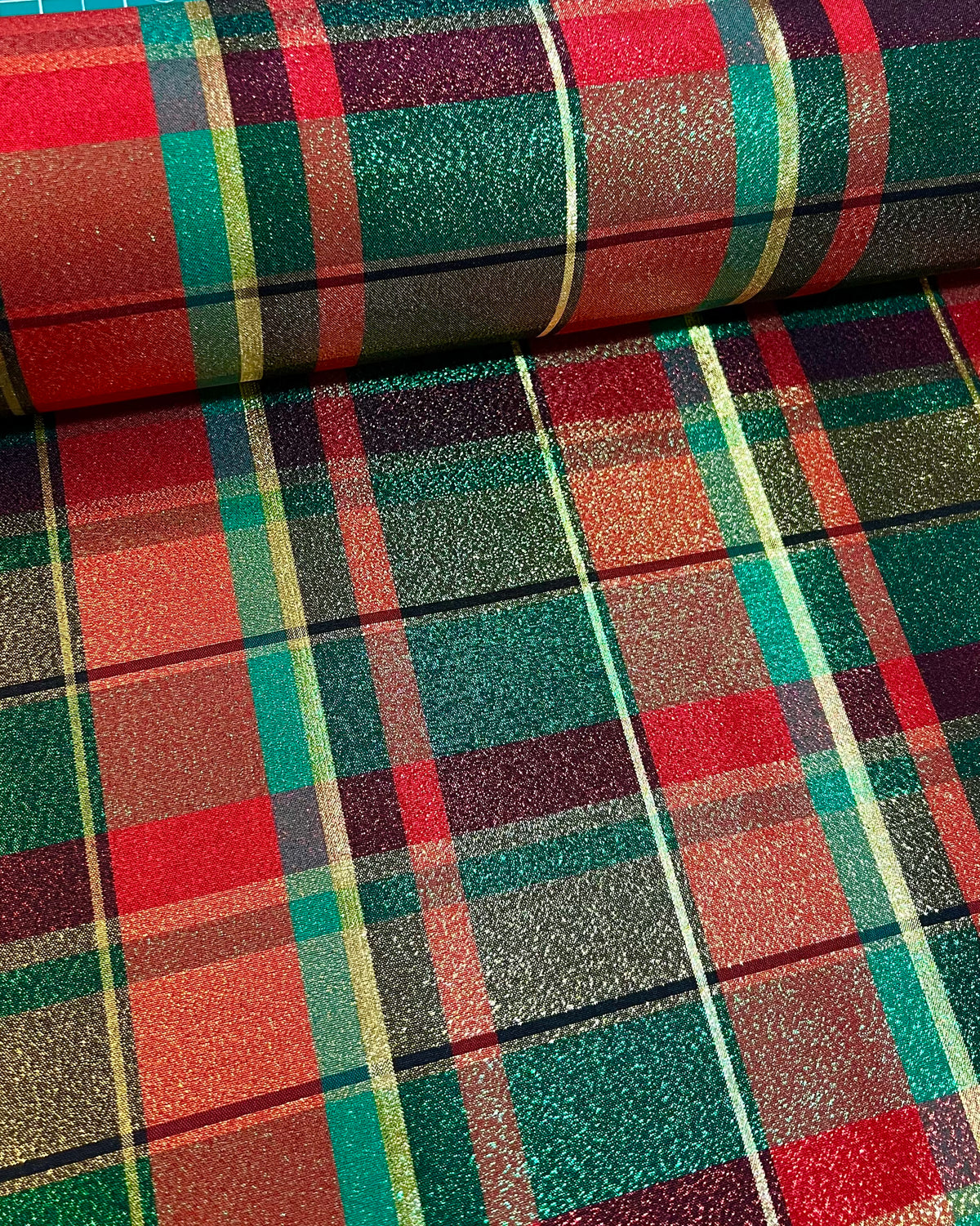 Red, Green, Gold- Plaid Taffeta- 57” Wide- Acetate- “Marie