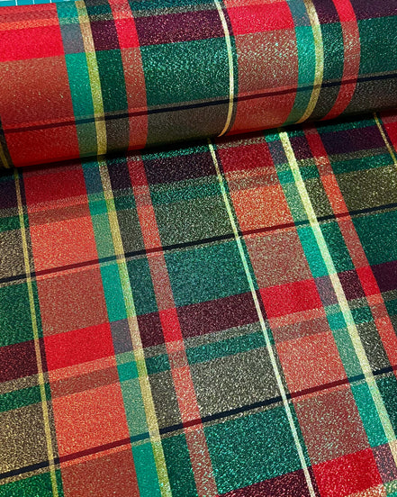 Red, Green, Gold- Plaid Taffeta- 57” Wide- Acetate- “Marie"
