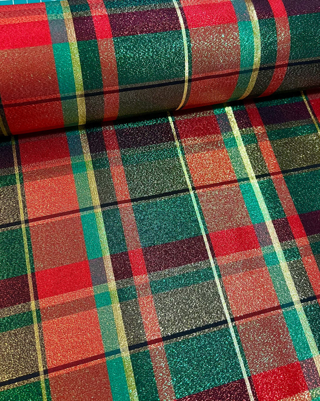 Red, Green, Gold- Plaid Taffeta- 57” Wide- Acetate- “Marie"