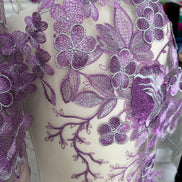 1706 Purple, Silver Embroidered Tulle