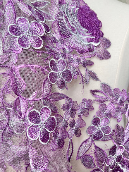 1706 Purple, Silver Embroidered Tulle