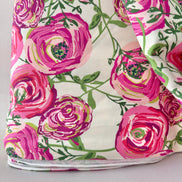 Fuchsia, Pink, Magenta, Green on Cream Jersey Knit Cotton Fabric- “Paradis Sweet”- BIG Florals