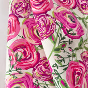 Fuchsia, Pink, Magenta, Green on Cream Jersey Knit Cotton Fabric- “Paradis Sweet”- BIG Florals