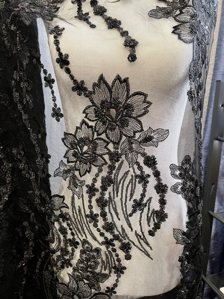 Black Embroidered Tulle-55" (128)