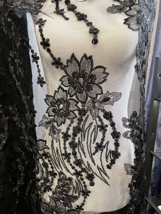 Black Embroidered Tulle-55" (128)