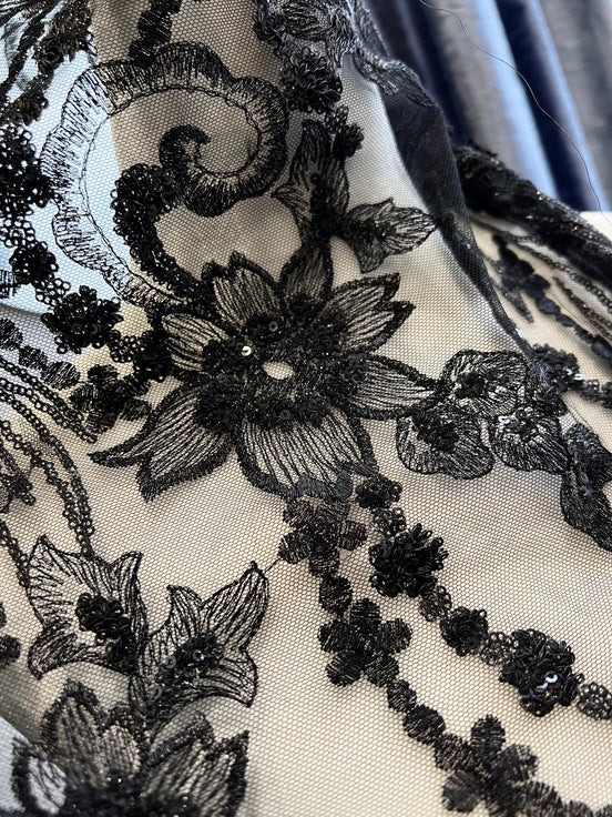 Black Embroidered Tulle-55" (128)