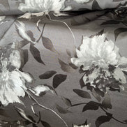 Black, White on Dark Gray Floral Pure Silk Charmeuse- 45” Wide- 16MM (361)