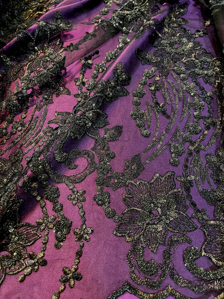 Black Embroidered Tulle-55" (128)
