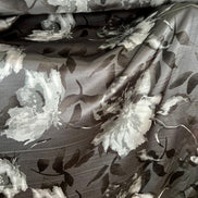 Black, White on Dark Gray Floral Pure Silk Charmeuse- 45” Wide- 16MM (361)