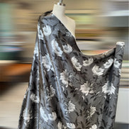 Black, White on Dark Gray Floral Pure Silk Charmeuse- 45” Wide- 16MM (361)