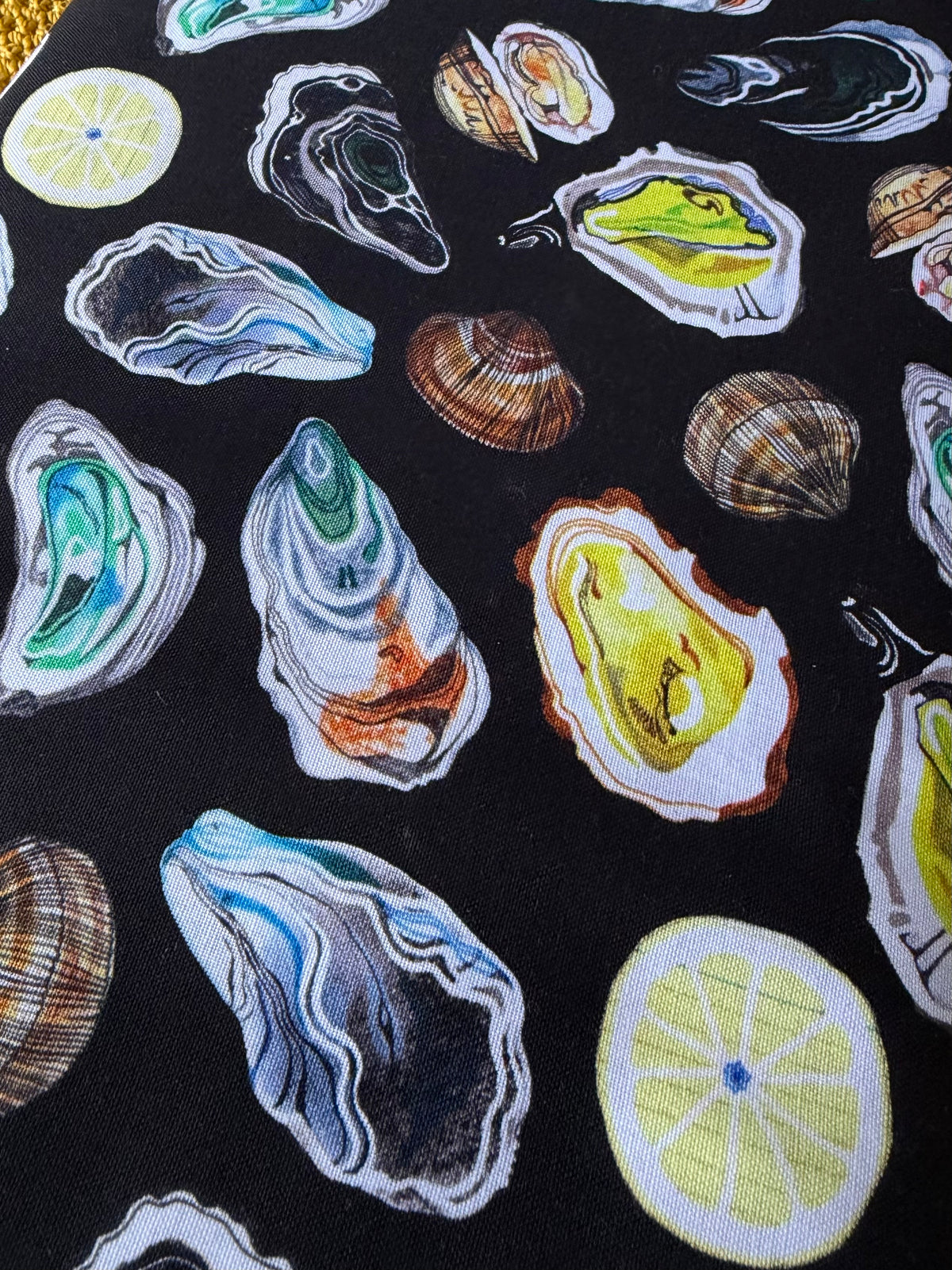 Colorful Oysters- Black- Chef’s Table- 44” Wide Cotton Fabric