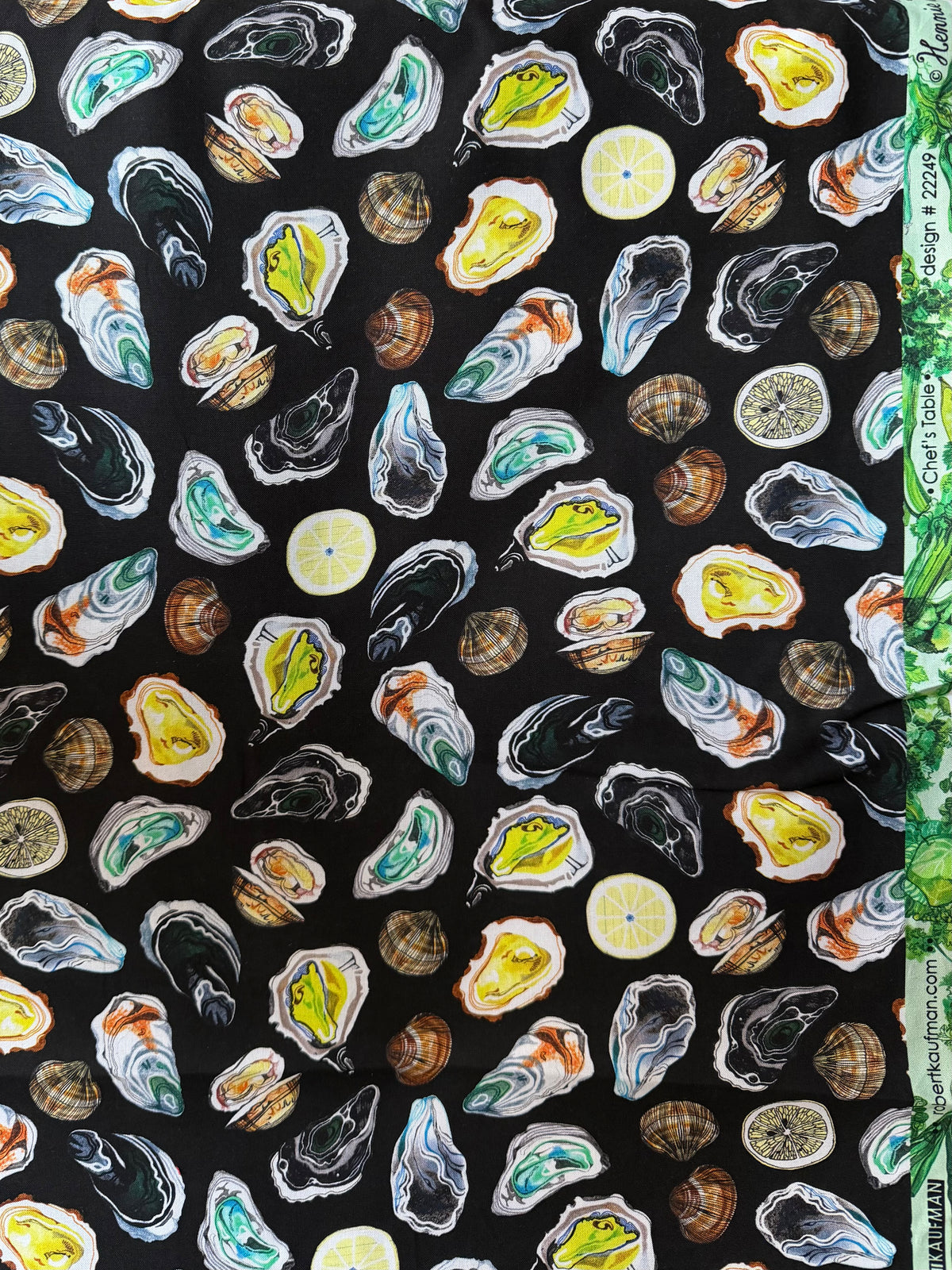 Colorful Oysters- Black- Chef’s Table- 44” Wide Cotton Fabric