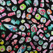 Colorful Sushi- Black- Chef’s Table- 44” Wide Cotton Fabric