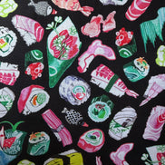 Colorful Sushi- Black- Chef’s Table- 44” Wide Cotton Fabric