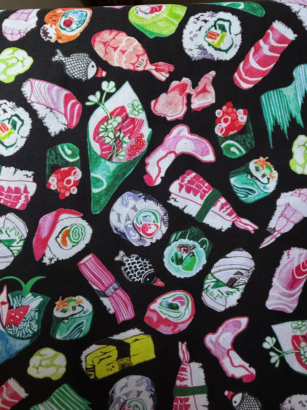 Colorful Sushi- Black- Chef’s Table- 44” Wide Cotton Fabric