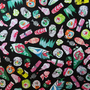 Colorful Sushi- Black- Chef’s Table- 44” Wide Cotton Fabric