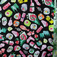 Colorful Sushi- Black- Chef’s Table- 44” Wide Cotton Fabric