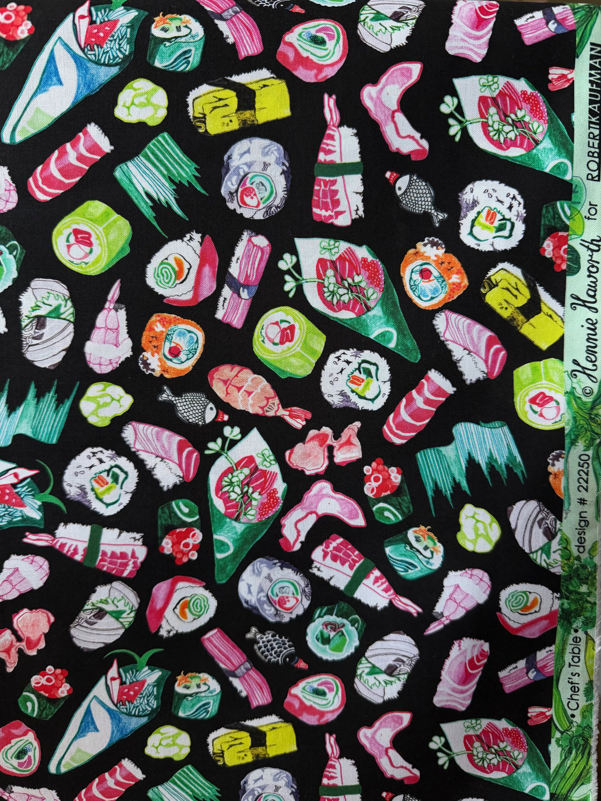 Colorful Sushi- Black- Chef’s Table- 44” Wide Cotton Fabric