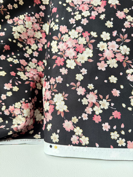 Kokka Japanese Sakura- 100% Cotton- 43” Wide- Subtle Metallic- Subtle Metallic- Pink, Black