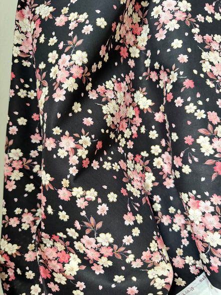 Kokka Japanese Sakura- 100% Cotton- 43” Wide- Subtle Metallic- Subtle Metallic- Pink, Black