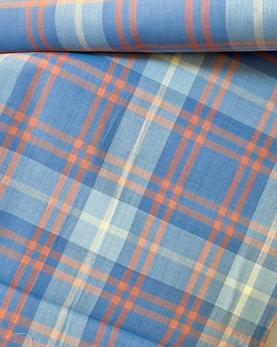 Blue, Orange “Lazuli”- Fableism- Arcade Plaid- 44” Wide- Cotton Woven