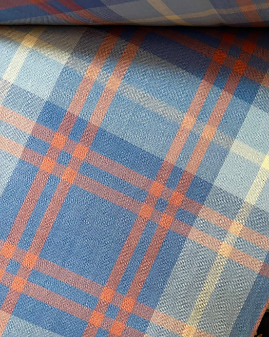 Blue, Orange “Lazuli”- Fableism- Arcade Plaid- 44” Wide- Cotton Woven