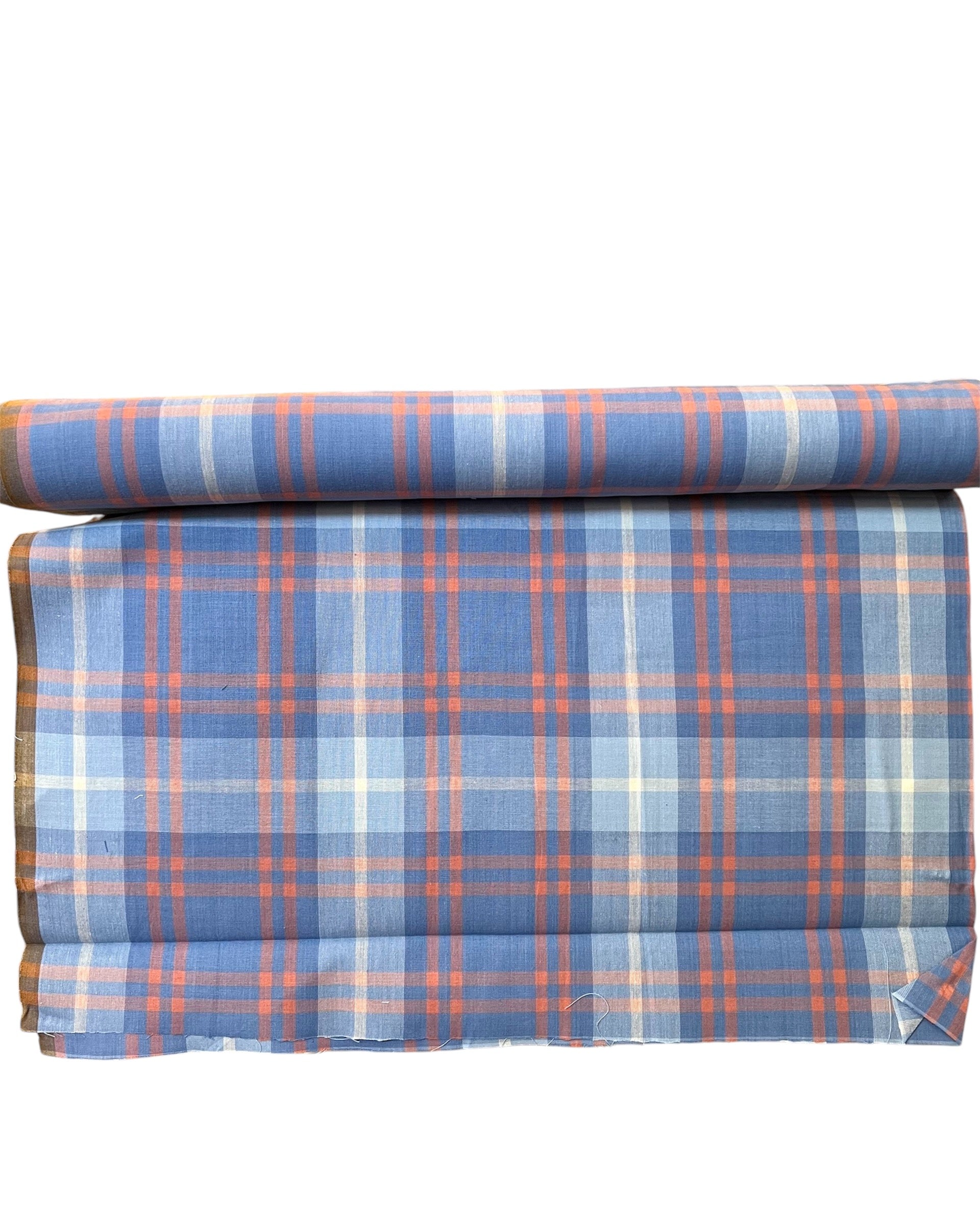 Blue, Orange “Lazuli”- Fableism- Arcade Plaid- 44” Wide- Cotton Woven