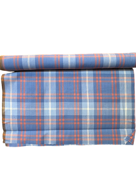 Blue, Orange “Lazuli”- Fableism- Arcade Plaid- 44” Wide- Cotton Woven
