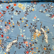 Peacocks, Floral on Blue 