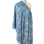 Peacocks, Floral on Blue 