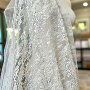 Silver Sequin and Beaded on White Tulle- 59” Wide (218)