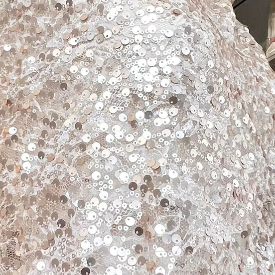Champagne “Nude” Sequins on Soft Tulle- 52” Wide- Eveningwear/ Special Occasion Fabric (219)