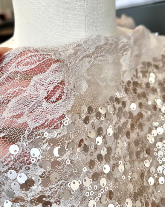 Champagne “Nude” Sequins on Soft Tulle- 52” Wide- Eveningwear/ Special Occasion Fabric (219)