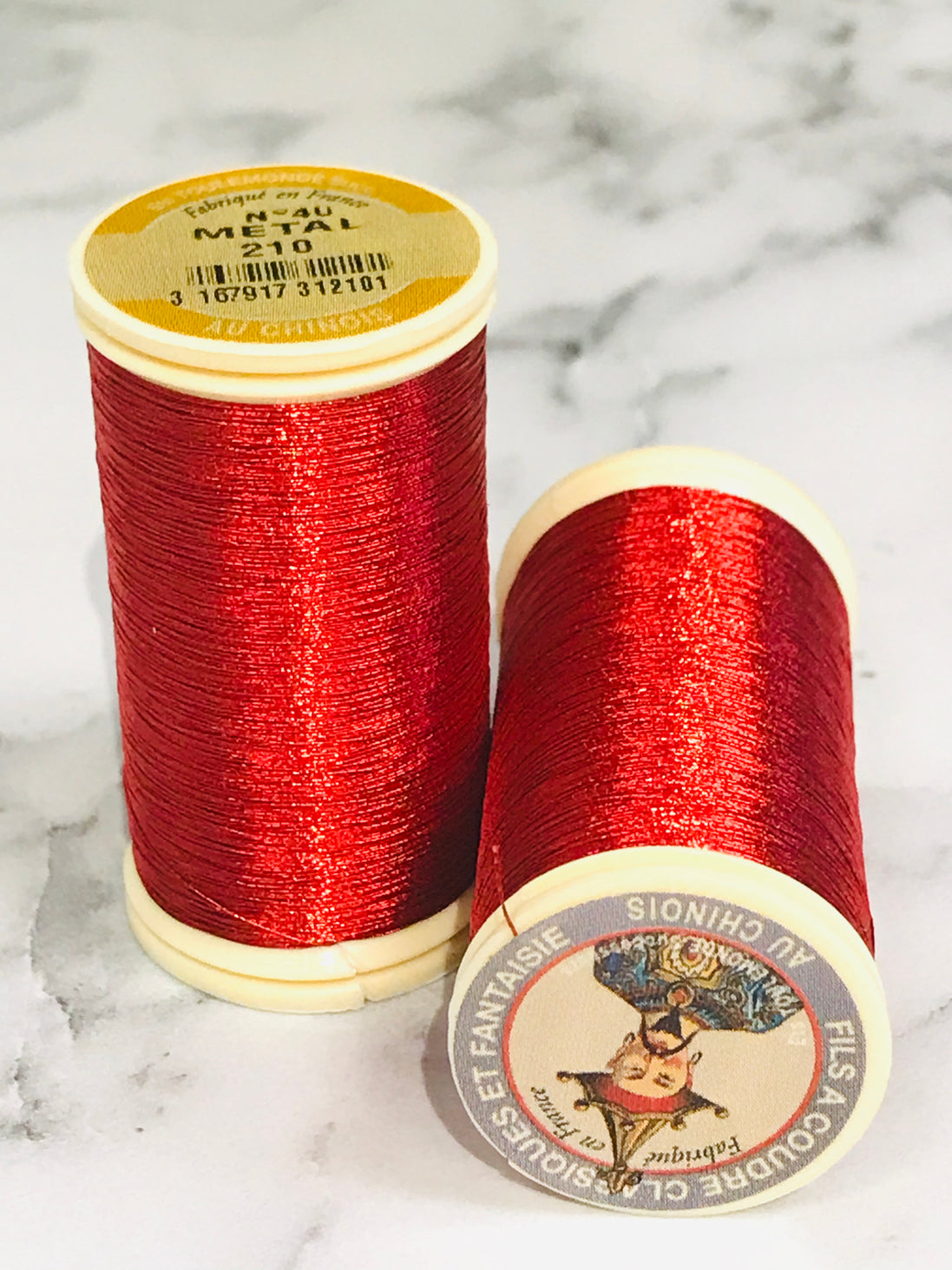 Sajou No. 210- RED Metallic Thread- Fil au Chinois- Spool (100m)