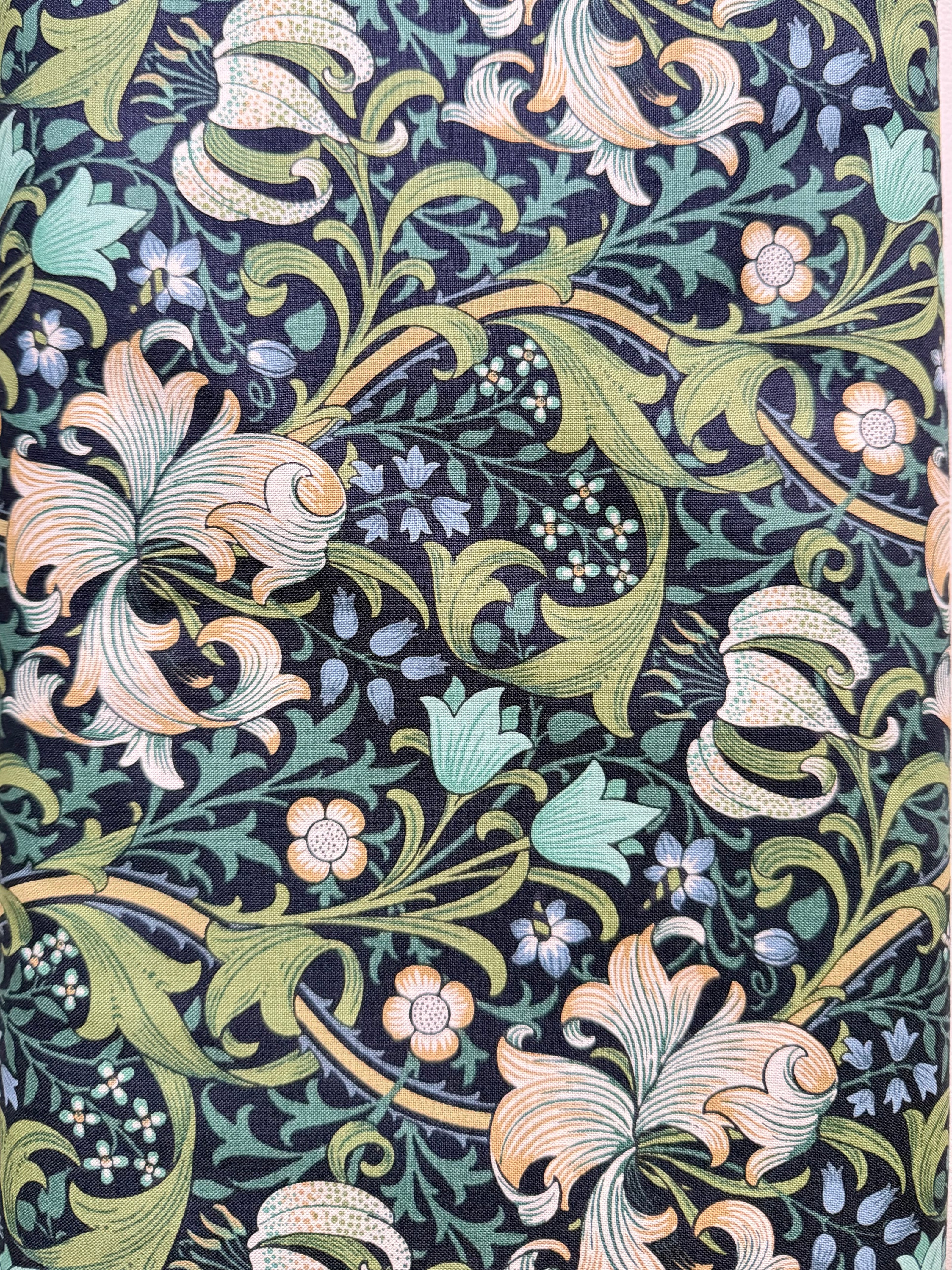 William Morris Large Florals- 44” Wide Cotton Fabric- “Golden Lily Navy Buttermere