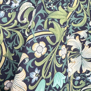 William Morris Large Florals- 44” Wide Cotton Fabric- “Golden Lily Navy Buttermere