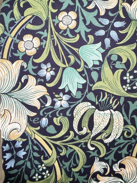 William Morris Large Florals- 44” Wide Cotton Fabric- “Golden Lily Navy Buttermere"
