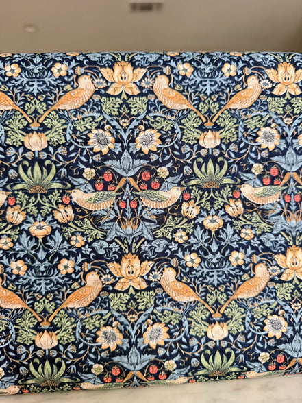 William Morris Florals- 44” Wide Cotton Fabric- “Mini Strawberry Thief Navy"