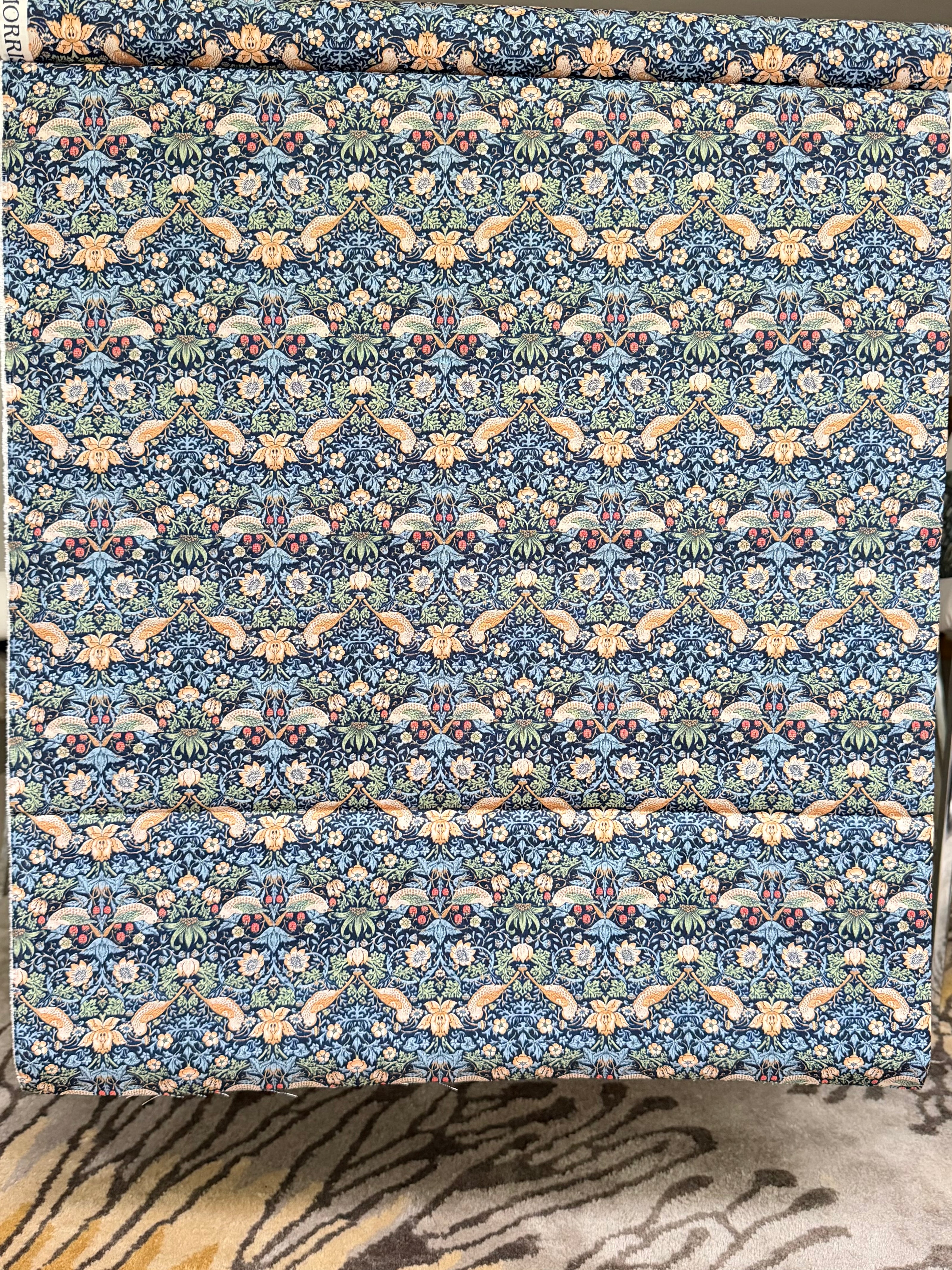 William Morris Florals- 44” Wide Cotton Fabric- “Mini Strawberry Thief Navy