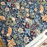 William Morris Florals- 44” Wide Cotton Fabric- “Mini Strawberry Thief Navy
