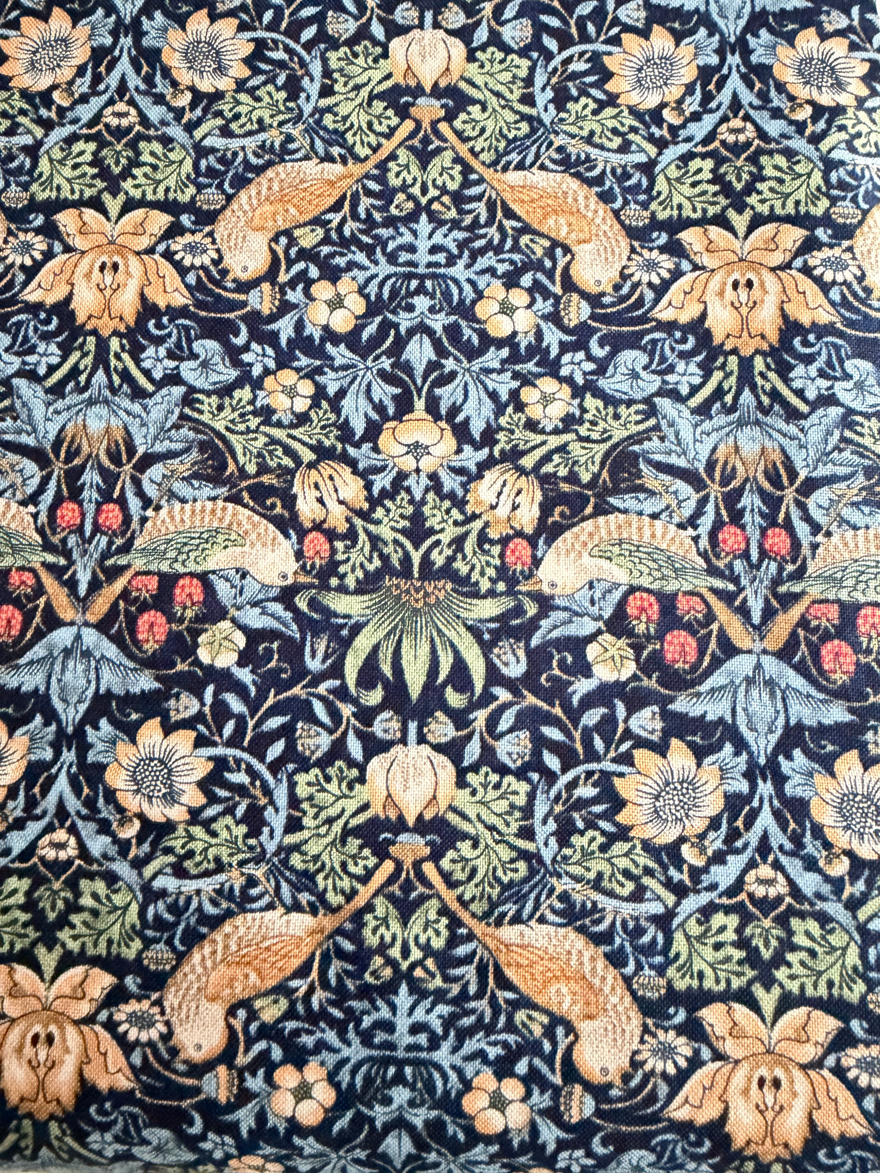 William Morris Florals- 44” Wide Cotton Fabric- “Mini Strawberry Thief Navy