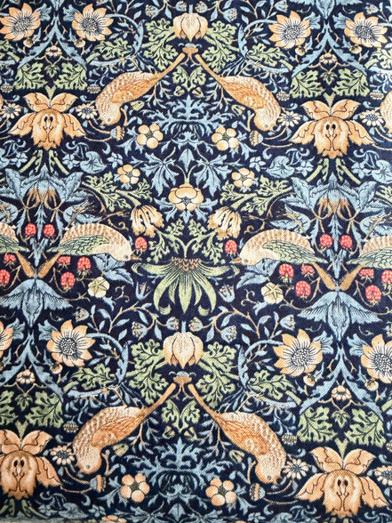 William Morris Florals- 44” Wide Cotton Fabric- “Mini Strawberry Thief Navy"