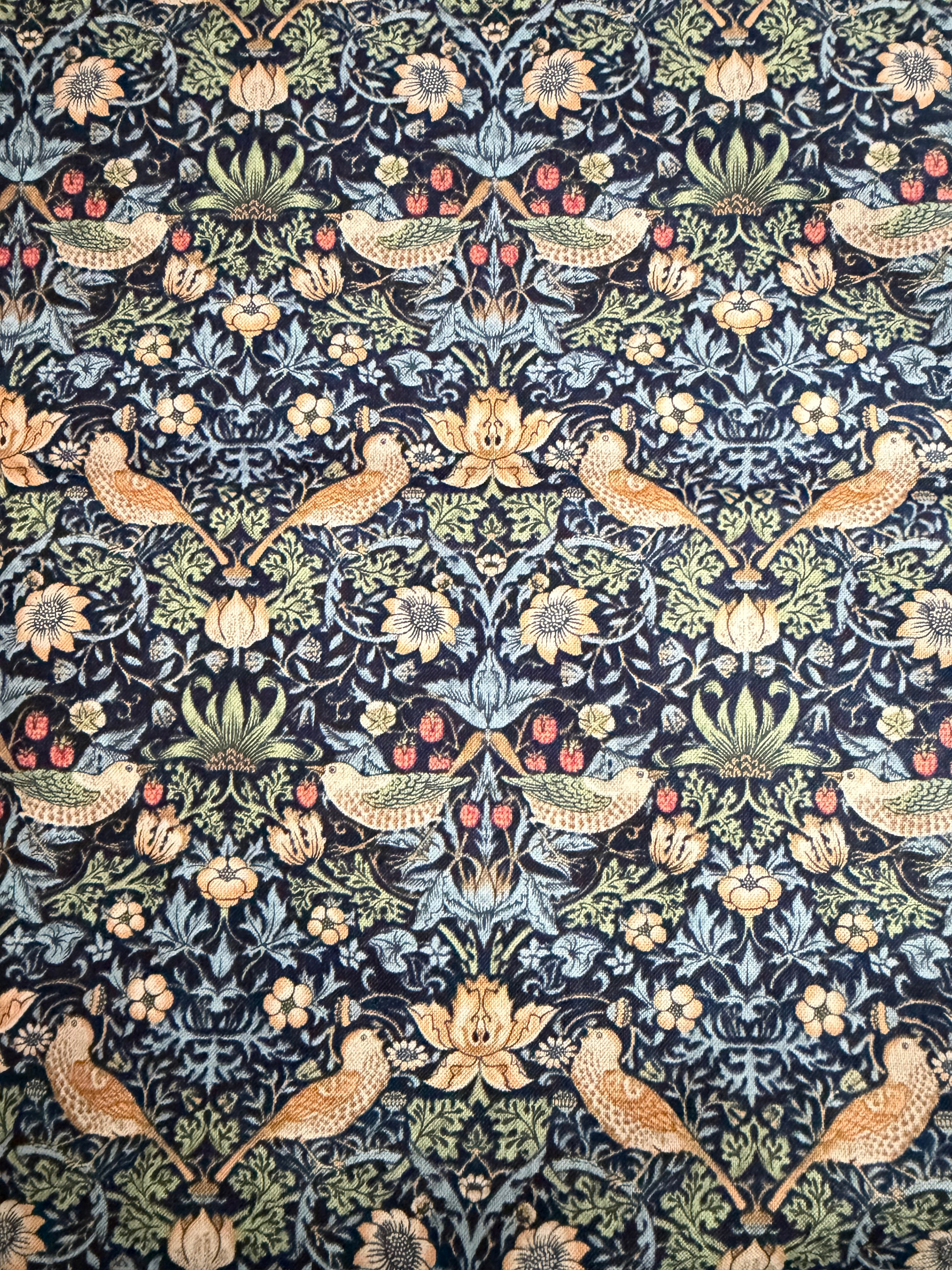 William Morris Florals- 44” Wide Cotton Fabric- “Mini Strawberry Thief Navy
