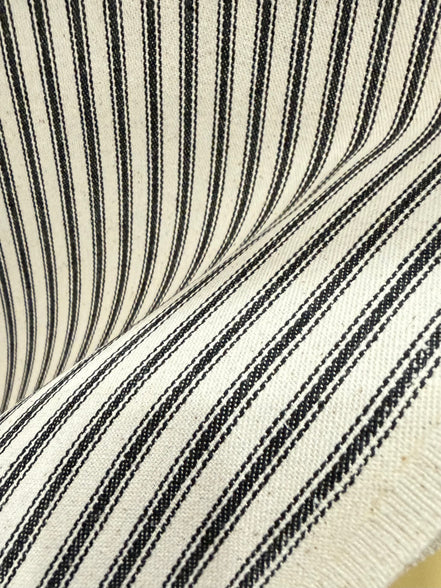 Woven Cotton Ticking Stripe- Black and Off White- 44” Wide