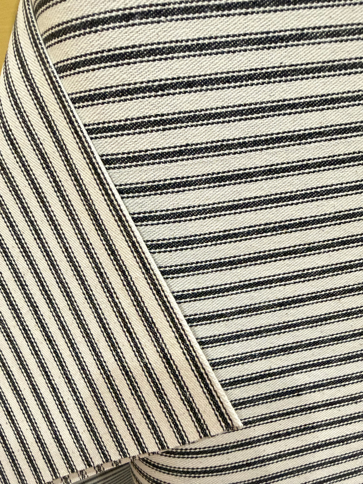 Woven Cotton Ticking Stripe- Black and Off White- 44” Wide