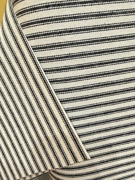 Woven Cotton Ticking Stripe- Black and Off White- 44” Wide