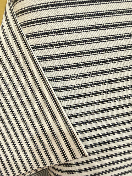 Woven Cotton Ticking Stripe- Black and Off White- 44” Wide