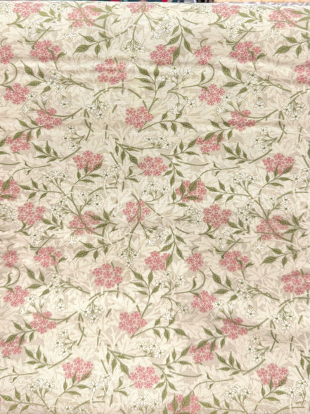 William Morris Floral- 44” Wide Cotton Fabric- “Jasmine Blush” Light Beige Background