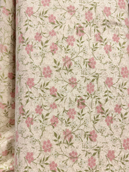 William Morris Floral- 44” Wide Cotton Fabric- “Jasmine Blush” Light Beige Background